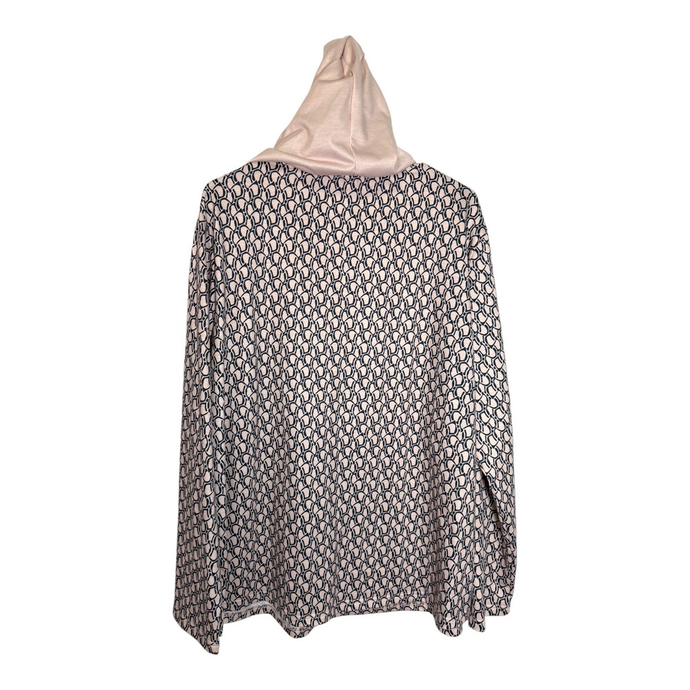 XXL Pink Navy Geometric Horseshoe Print Henley Hoodie Long Sleeve Retro Preppy